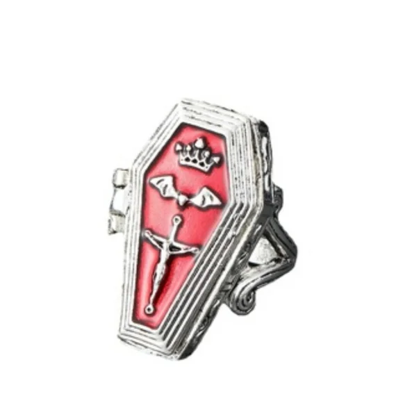 LAST ONE~Vampires Coffin Ring Coffin Opens & Closes Red & Silver Colored Size 7 - Picture 4 of 5